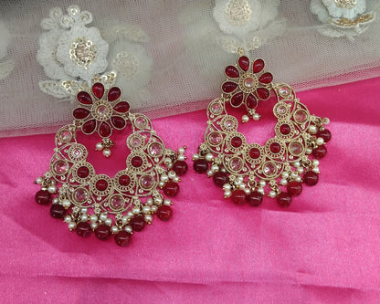 Maroon Champagne Gold Milk Bollywood Earrings