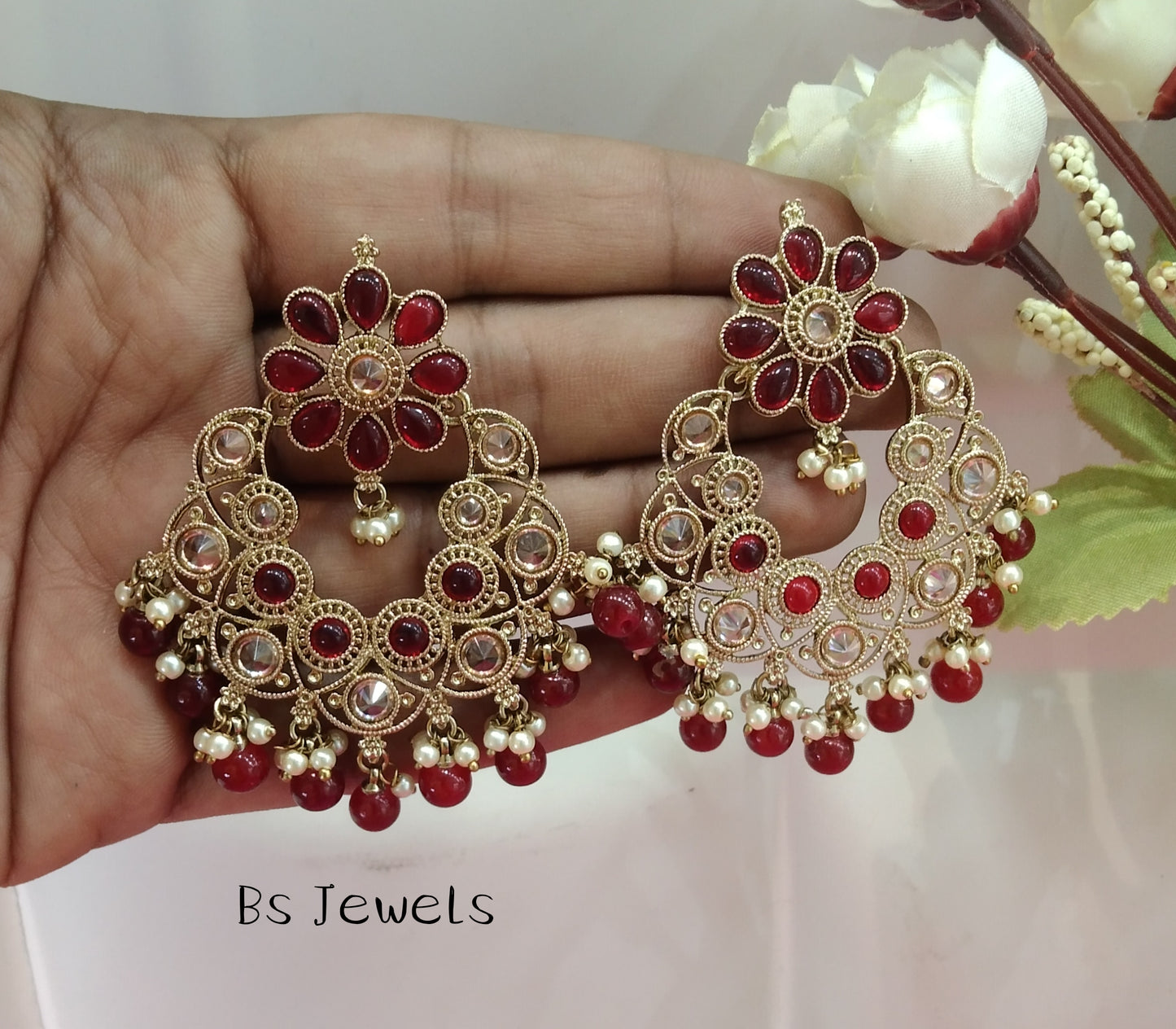 Maroon Champagne Gold Milk Bollywood Earrings
