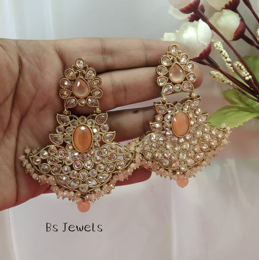 Peach Champagne Gold Love Bollywood Earrings