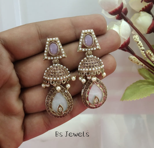 Lavender Champagne Gold Mannat Bollywood Earrings