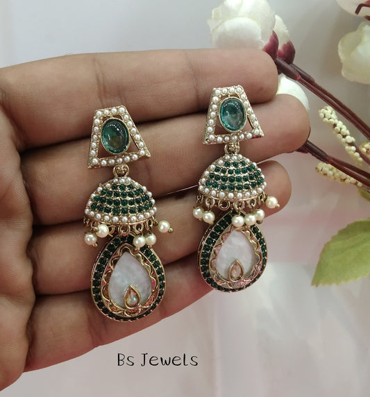 Rama Green Champagne Gold Mannat Bollywood Earrings