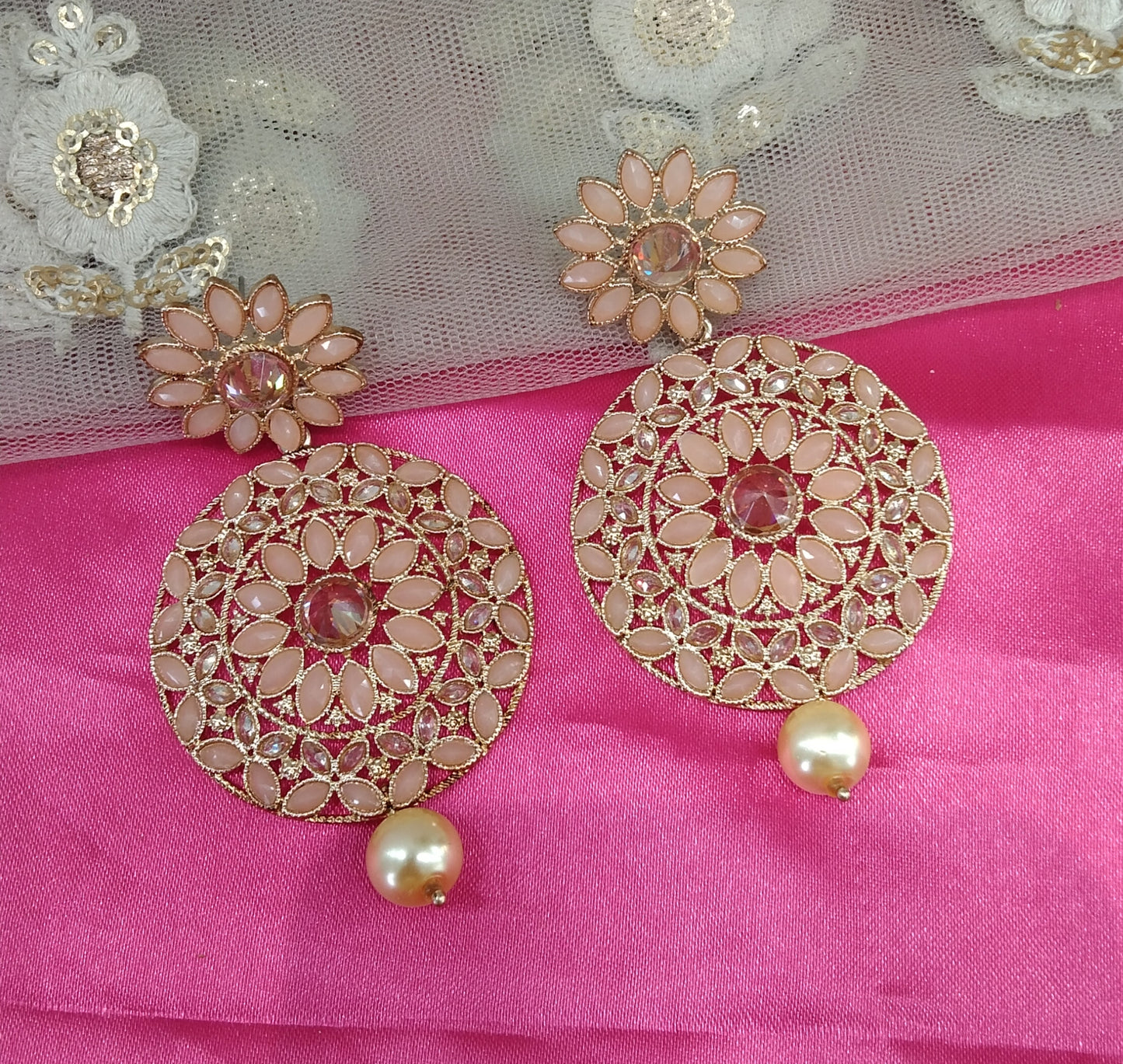 Peach Champagne Gold Nizhng Bollywood Earrings