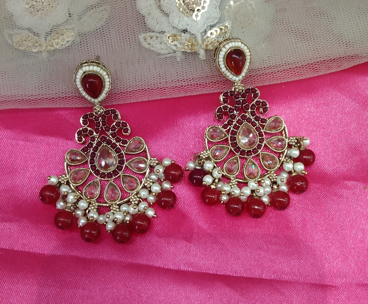 Maroon champagne Gold Raj Bollywood Earrings