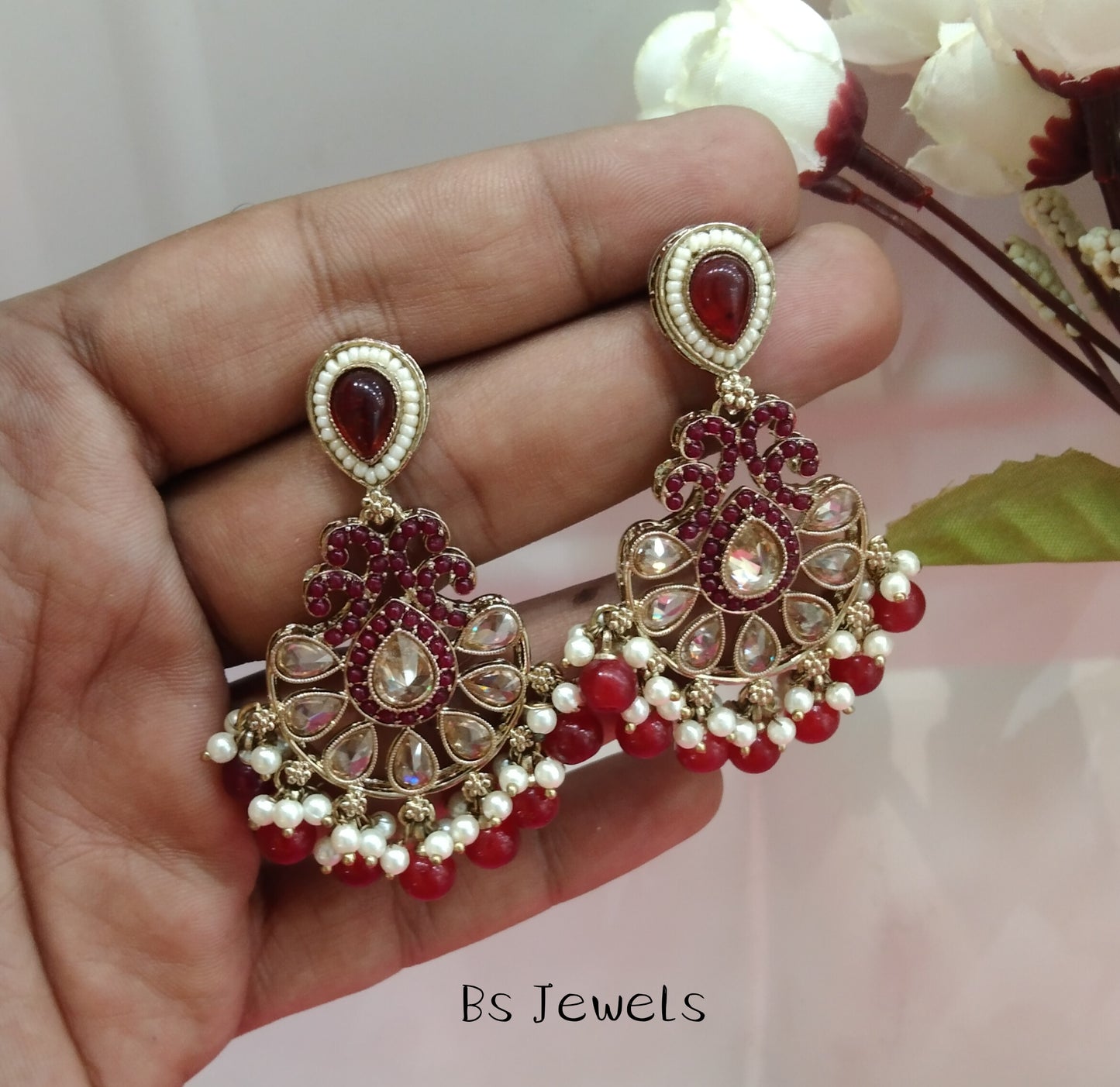 Maroon champagne Gold Raj Bollywood Earrings