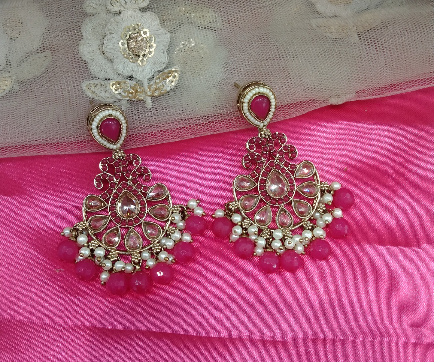 Rani Pink champagne Gold Raj Bollywood Earrings