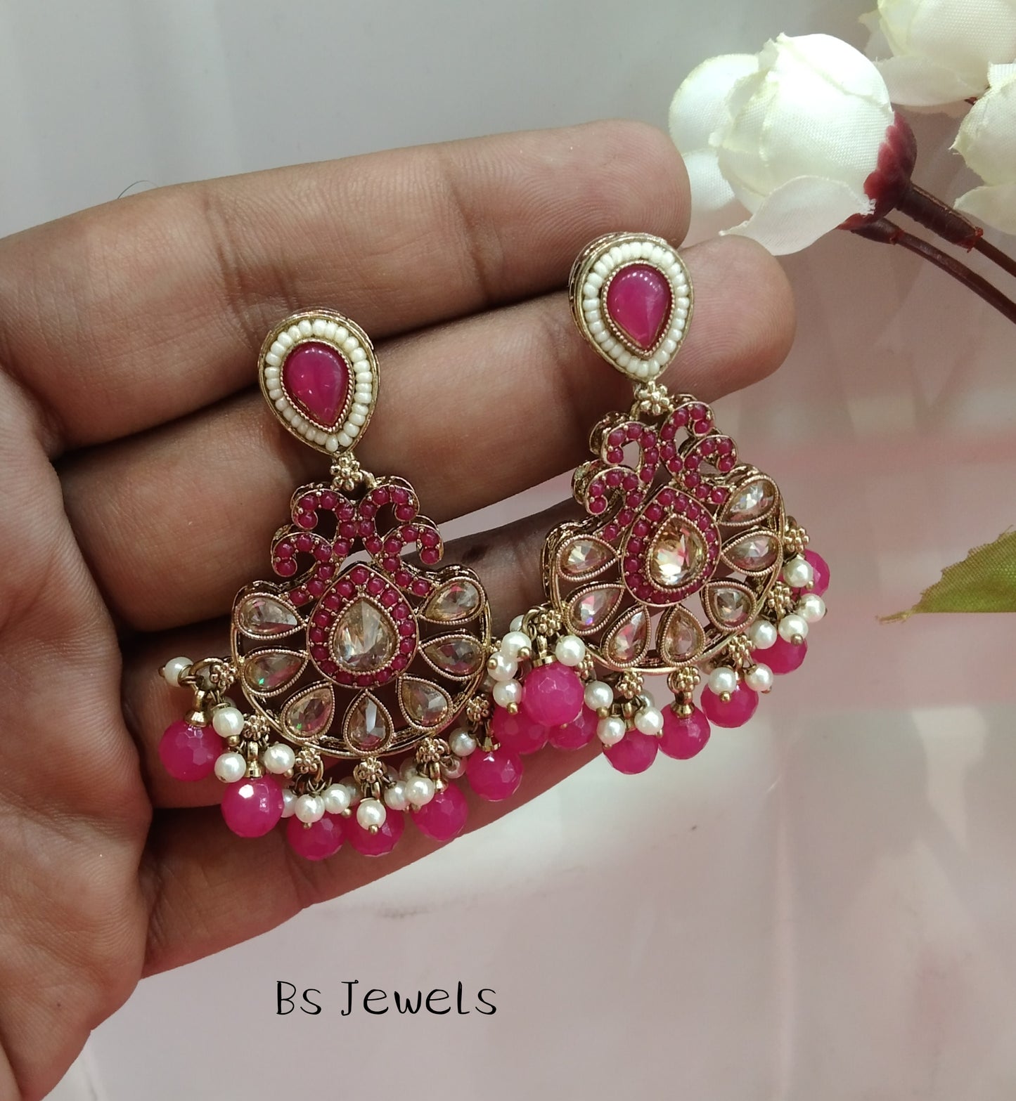 Rani Pink champagne Gold Raj Bollywood Earrings