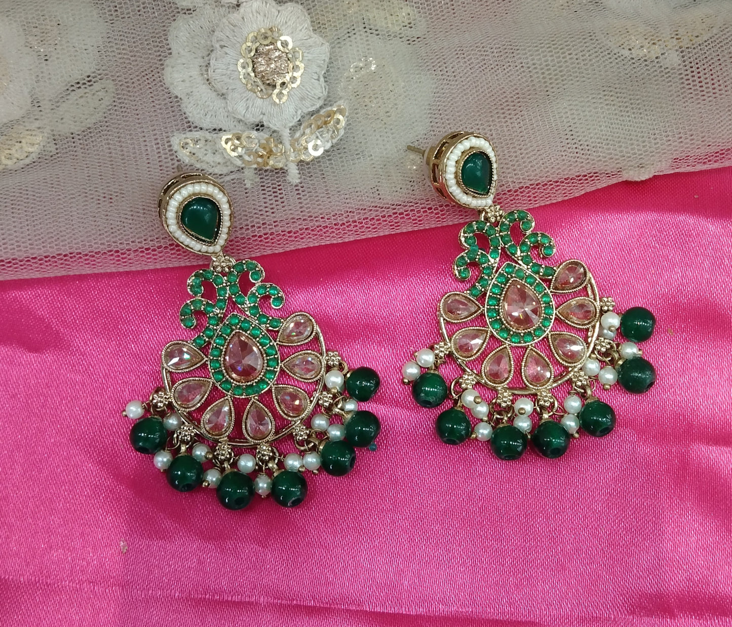 Green champagne Gold Raj Bollywood Earrings