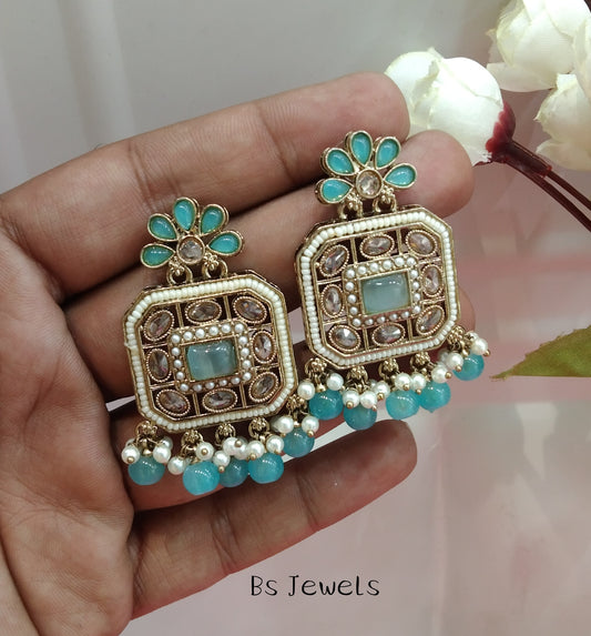 sky Blue champagne Gold Chirag Bollywood Earrings