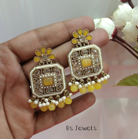 Yellow champagne Gold Chirag Bollywood Earrings