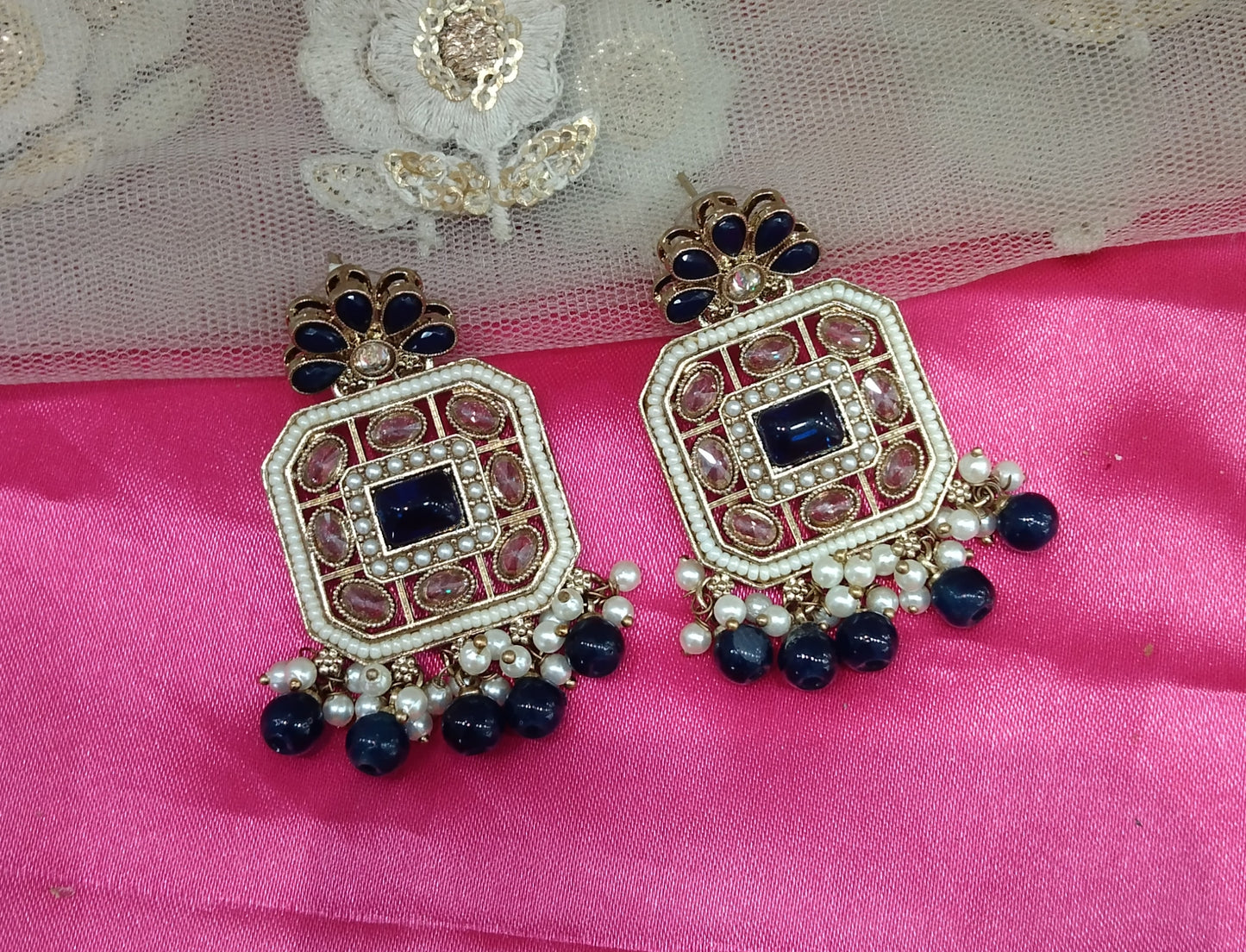 Blue champagne Gold Chirag Bollywood Earrings