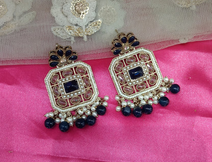 Blue champagne Gold Chirag Bollywood Earrings