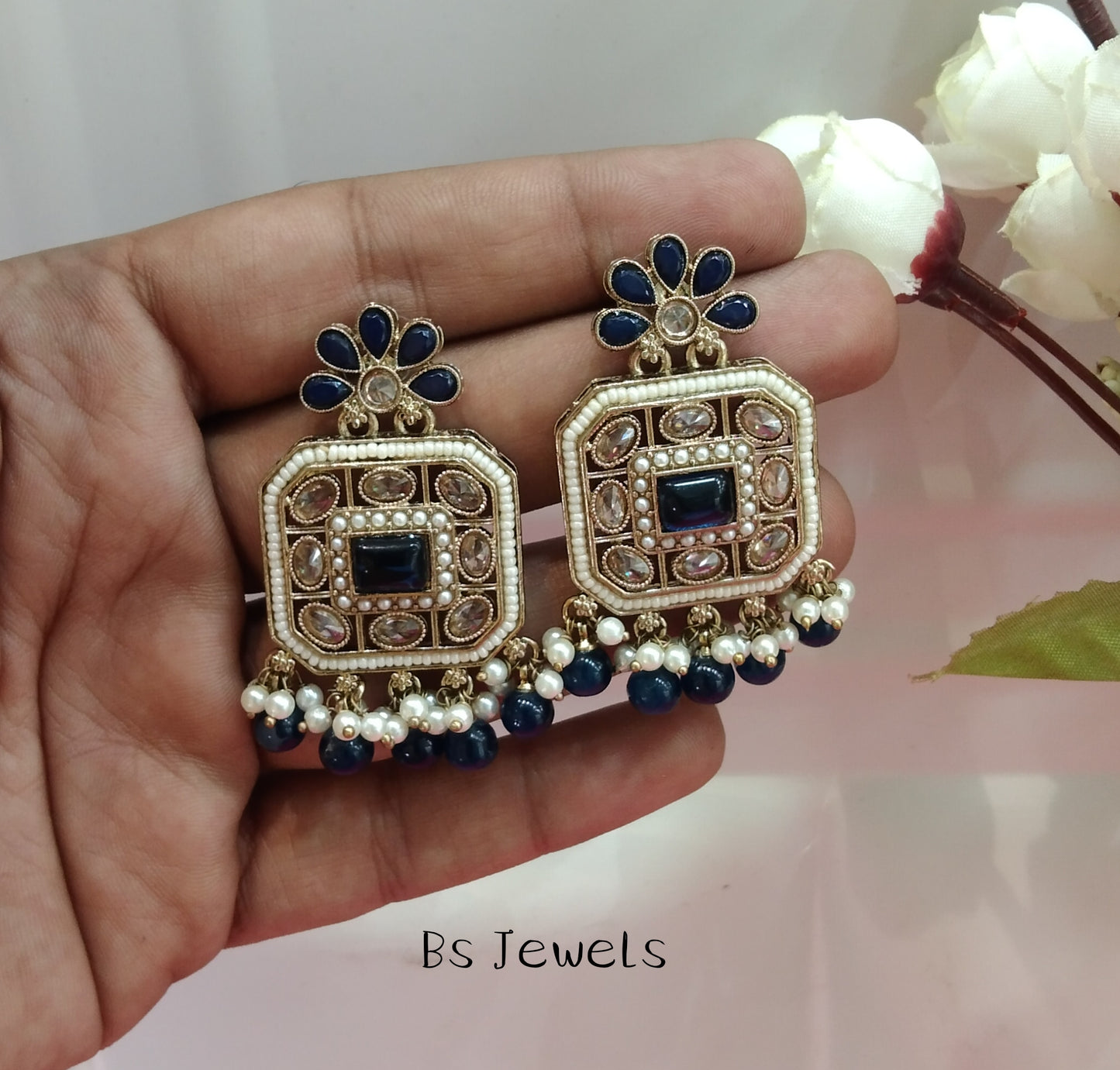 Blue champagne Gold Chirag Bollywood Earrings