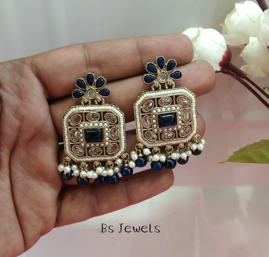 Blue champagne Gold Chirag Bollywood Earrings