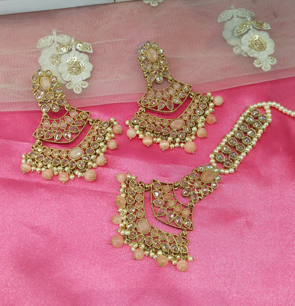 Peach Thing Bollywood Earrings Tikka Set
