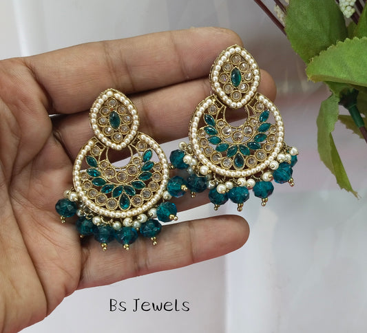 Rama green Improve Bollywood Earrings Tikka Set