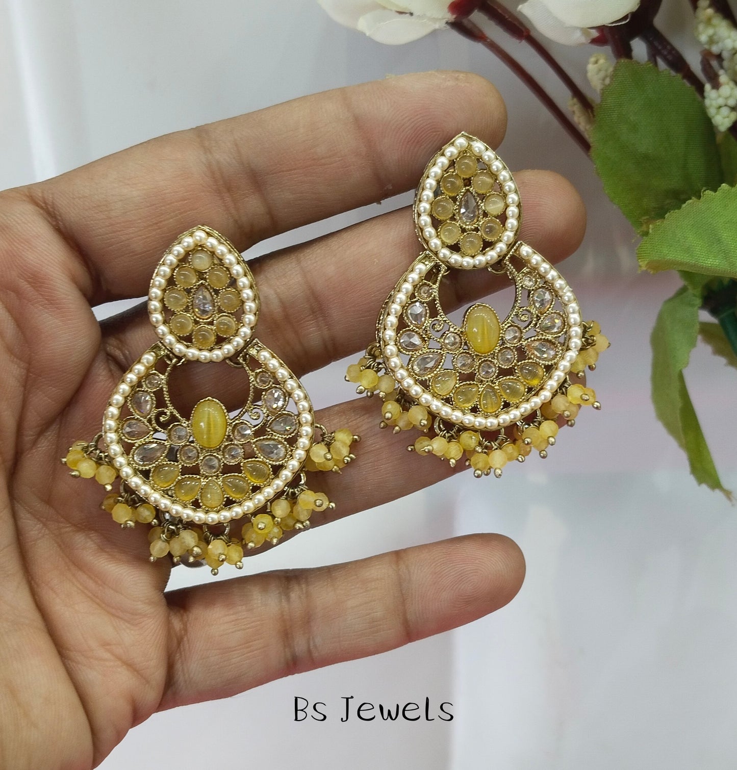 Yellow Improve Bollywood Earrings Tikka Set