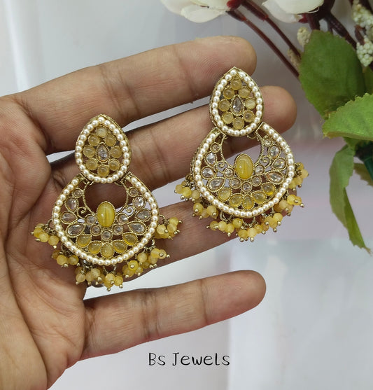 Yellow Improve Bollywood Earrings Tikka Set