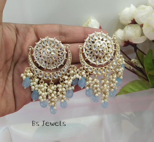 Sky Blue Kundan Admin Bollywood Earrings