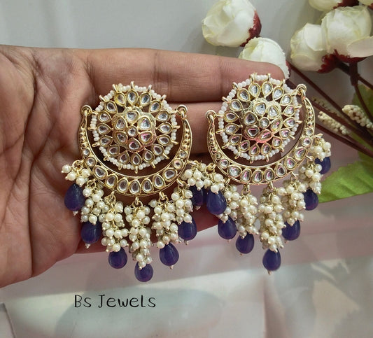 Blue Kundan Admin Bollywood Earrings