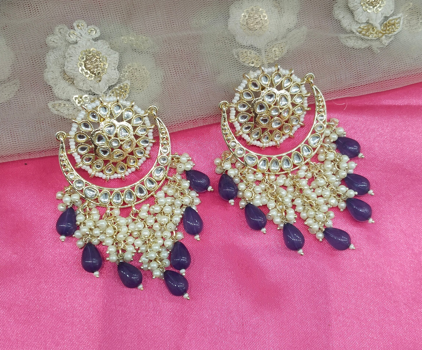 Blue Kundan Admin Bollywood Earrings