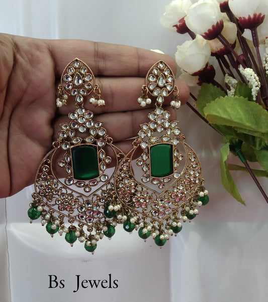 Green Kundan Chandbali Say Bollywood Earrings Tikka Set