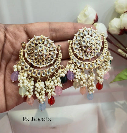 Multi Colour Kundan Admin Bollywood Earrings
