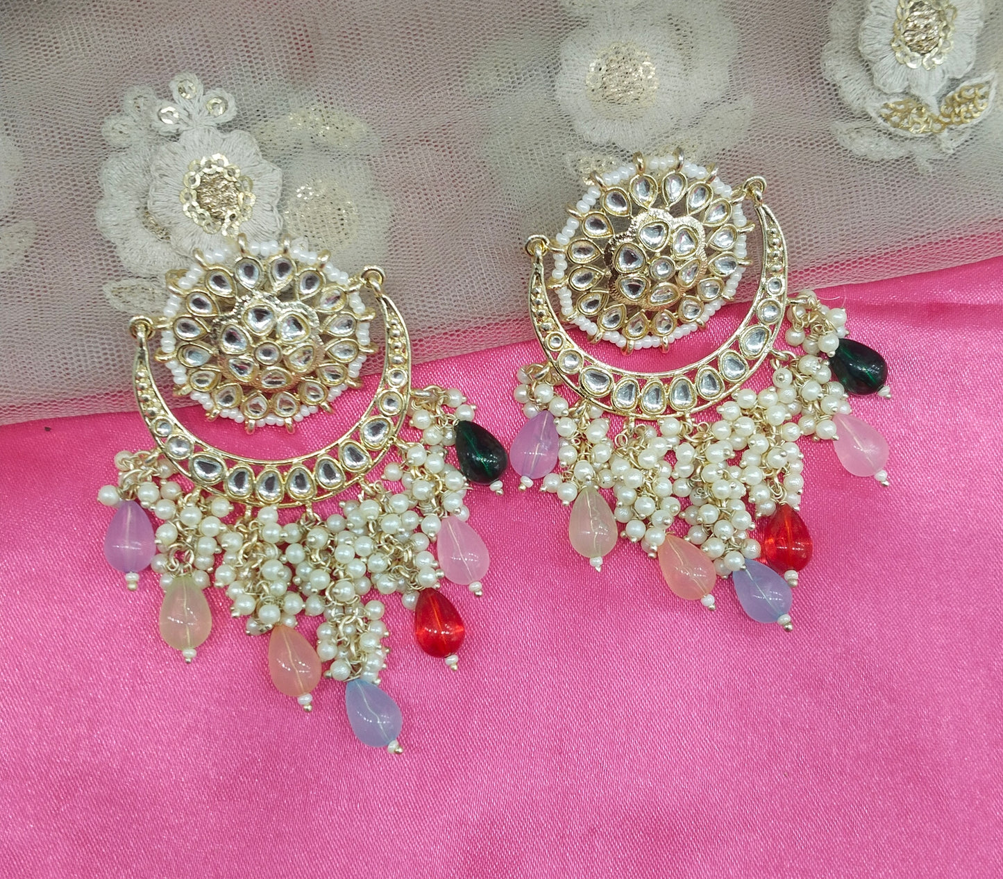 Multi Colour Kundan Admin Bollywood Earrings