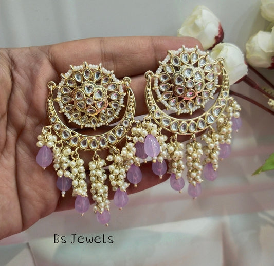 Lavender Kundan Admin Bollywood Earrings