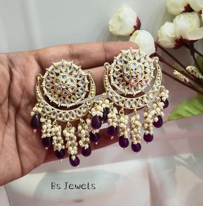 Purpule Kundan Admin Bollywood Earrings