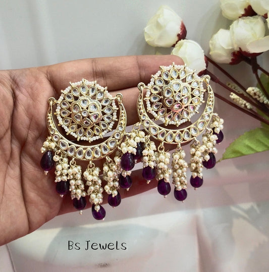 Purpule Kundan Admin Bollywood Earrings