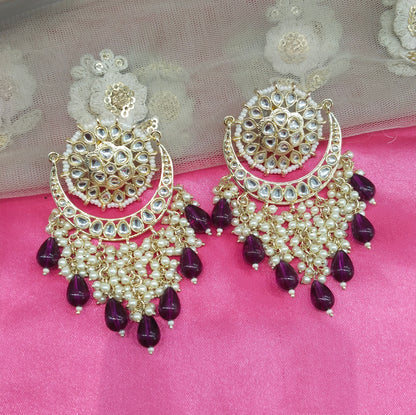 Purpule Kundan Admin Bollywood Earrings