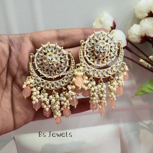 Peach Kundan Admin Bollywood Earrings