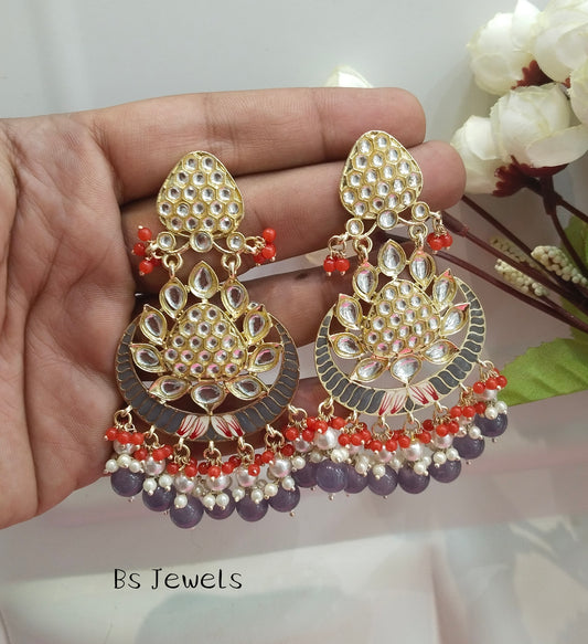 Grey Kundan Asis Bollywood Earrings