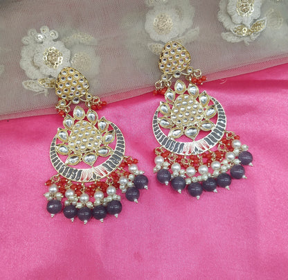 Grey Kundan Asis Bollywood Earrings