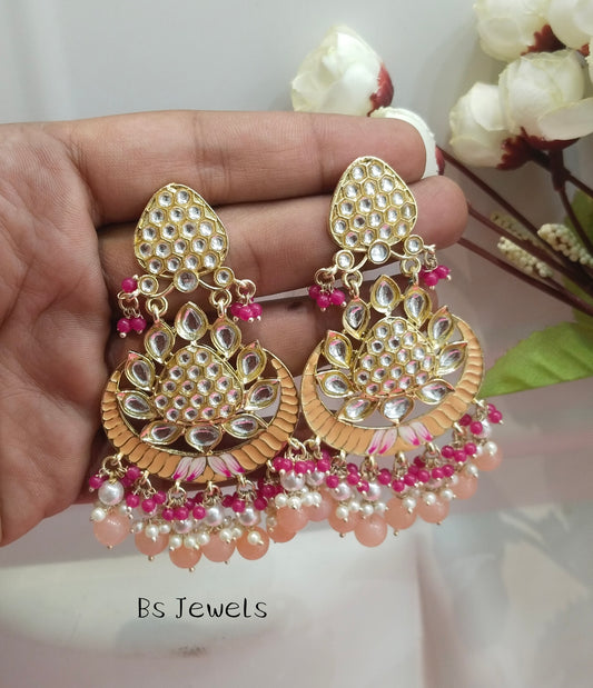 Peach Kundan Asis Bollywood Earrings