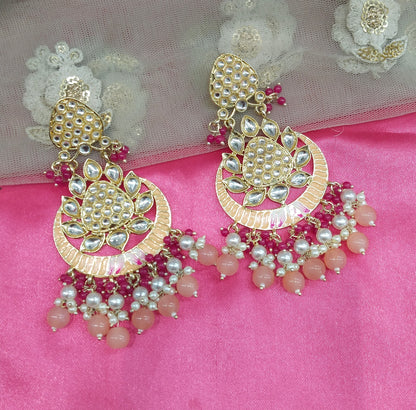 Peach Kundan Asis Bollywood Earrings