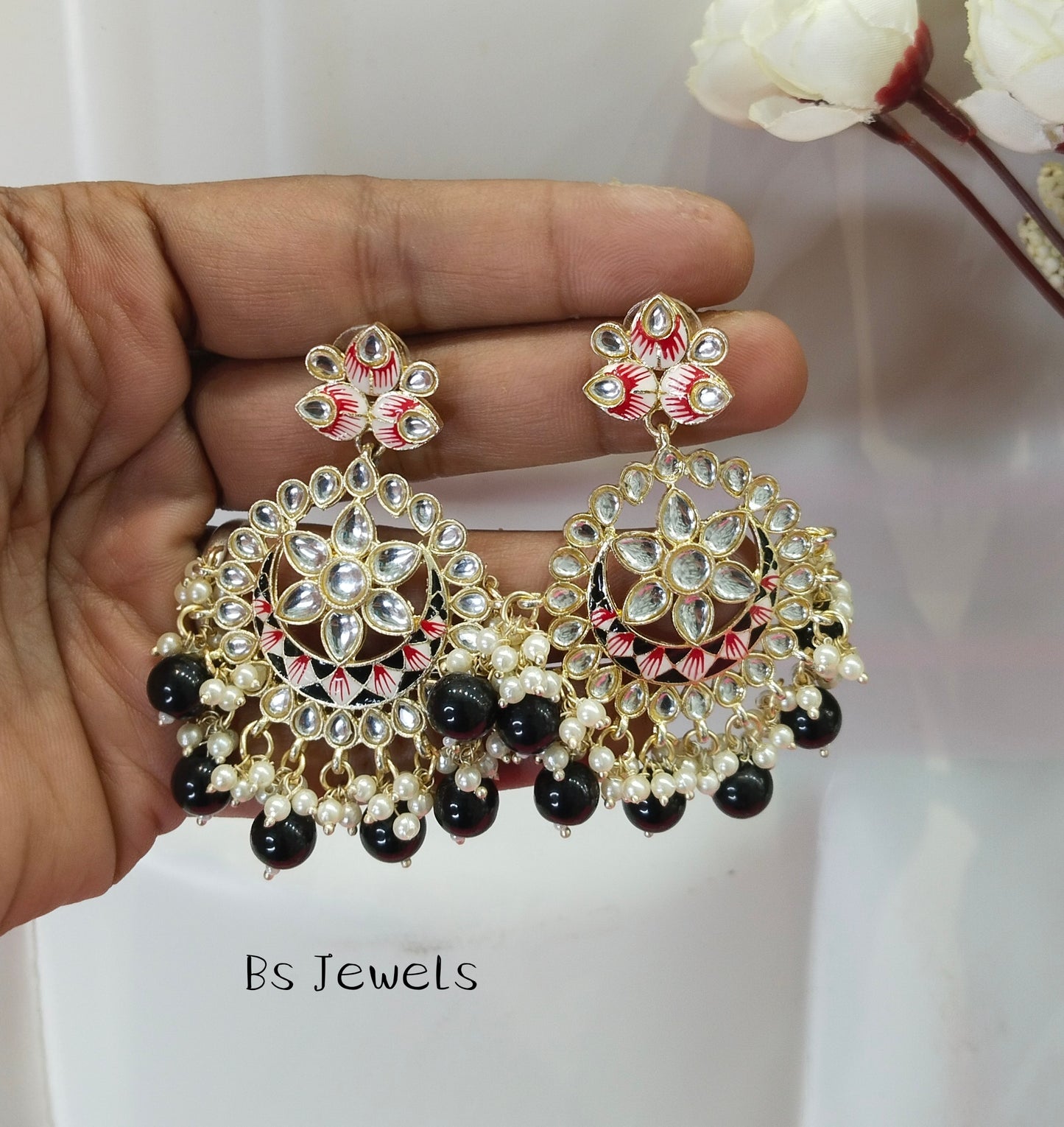 Black person Bollywood Earrings Tikka Set