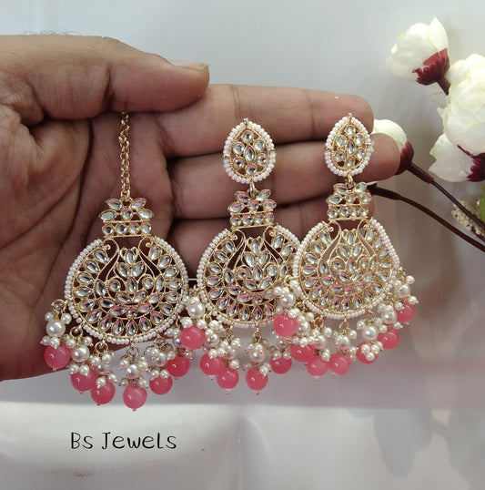 Gajjri Kundan Tape Bollywood Earrings Tikka Set