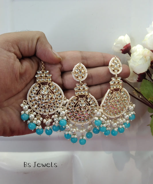 Firoja Kundan Tape Bollywood Earrings Tikka Set