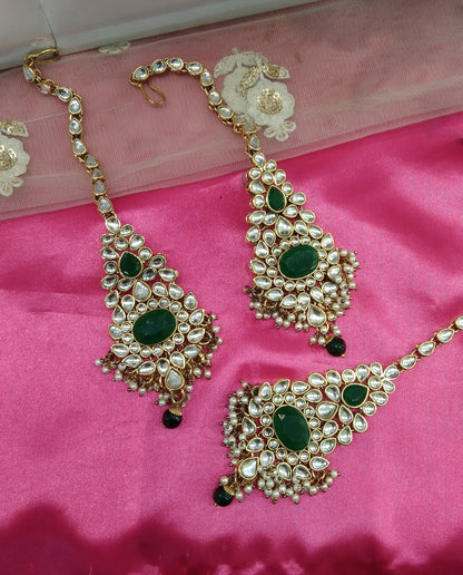 Green Kundan Rupinder Bollywood Earrings Tikka Set