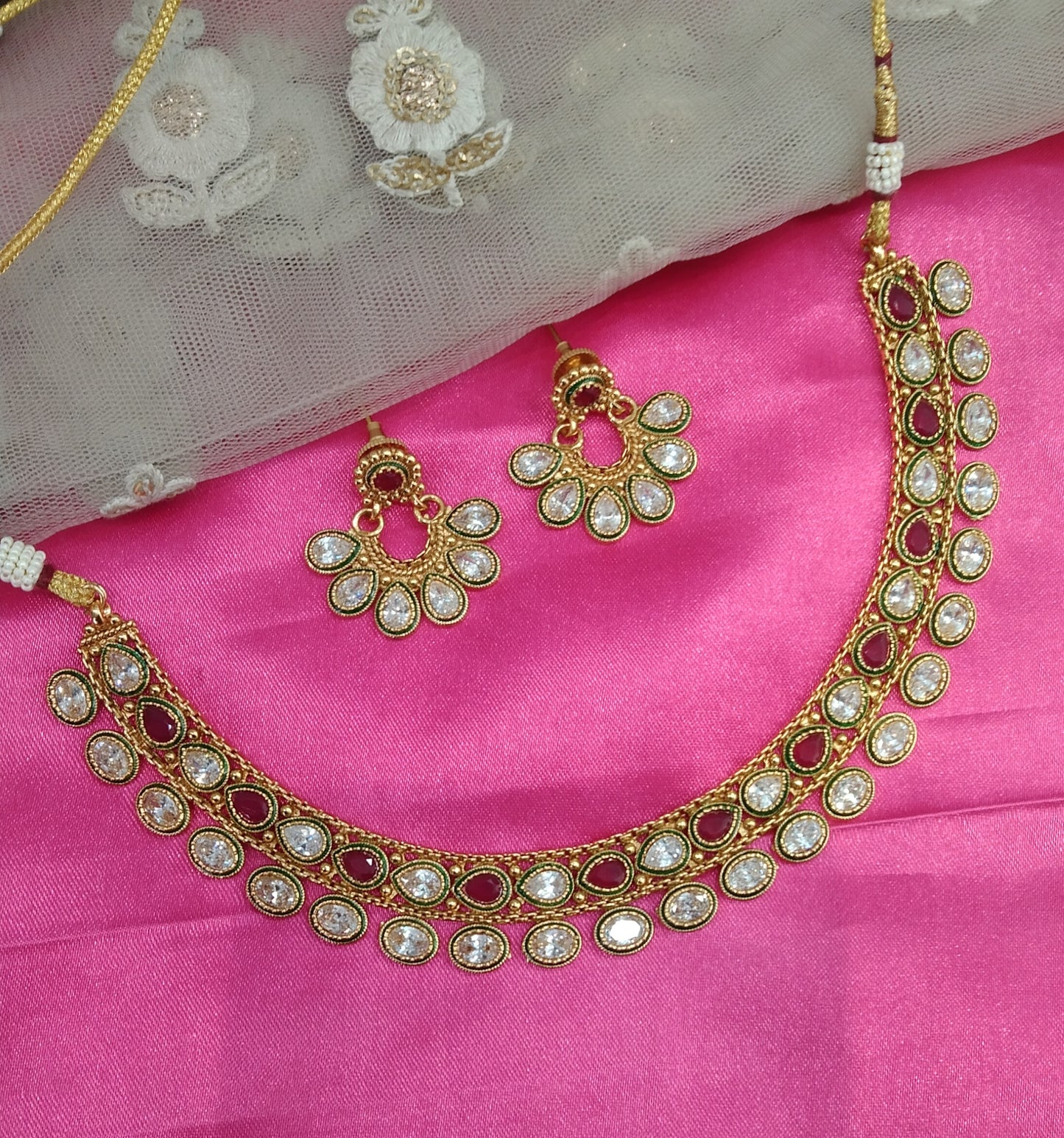 Gold Ruby Polki Necklace Jewellery Jewelry Sanam Set