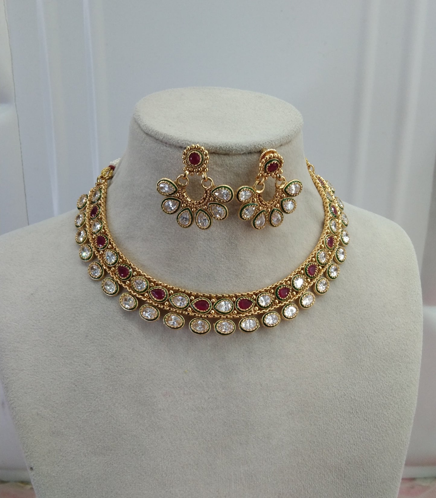 Gold Ruby Polki Necklace Jewellery Jewelry Sanam Set