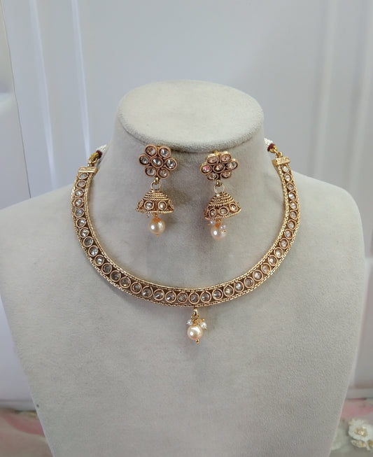 Gold Polki Jhumki Necklace Jewellery Active Set