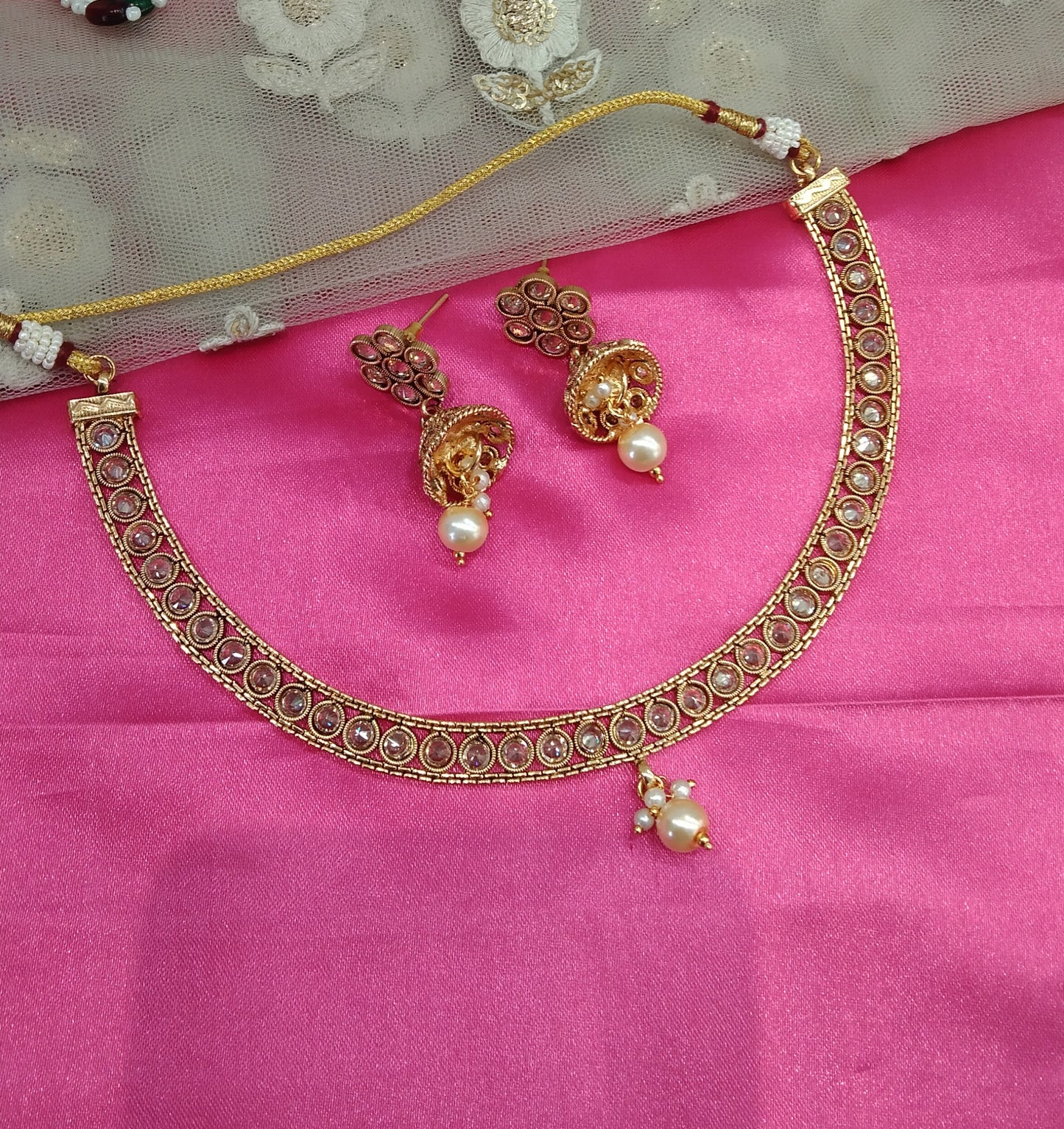 Gold Polki Jhumki Necklace Jewellery Active Set