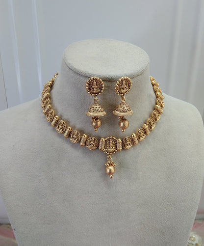 Gold Plat Polki Jhumki Necklace Jewellery Challa Set