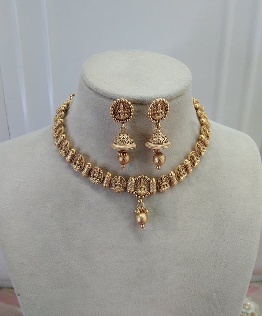 Gold Plat Polki Jhumki Necklace Jewellery Challa Set
