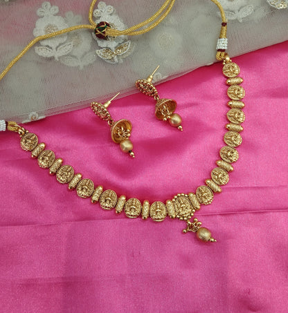 Gold Plat Polki Jhumki Necklace Jewellery Challa Set
