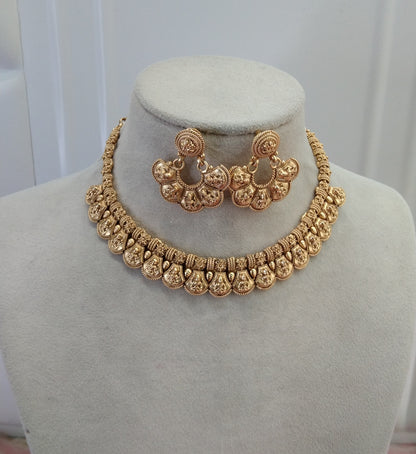 Gold Plat Polki  Necklace Temple Jewellery Challa Set