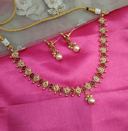 Gold Ruby Plat Polki  Necklace Jewellery Challa Set