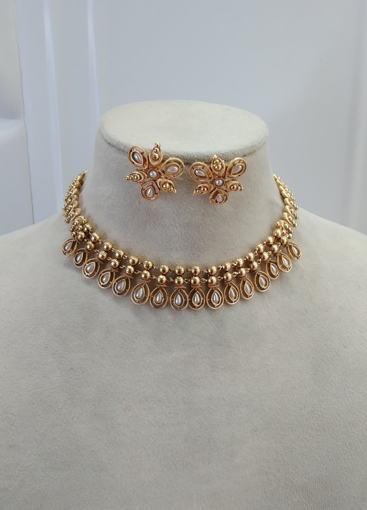 Gold Plat Polki  Necklace Jewellery Challa Set